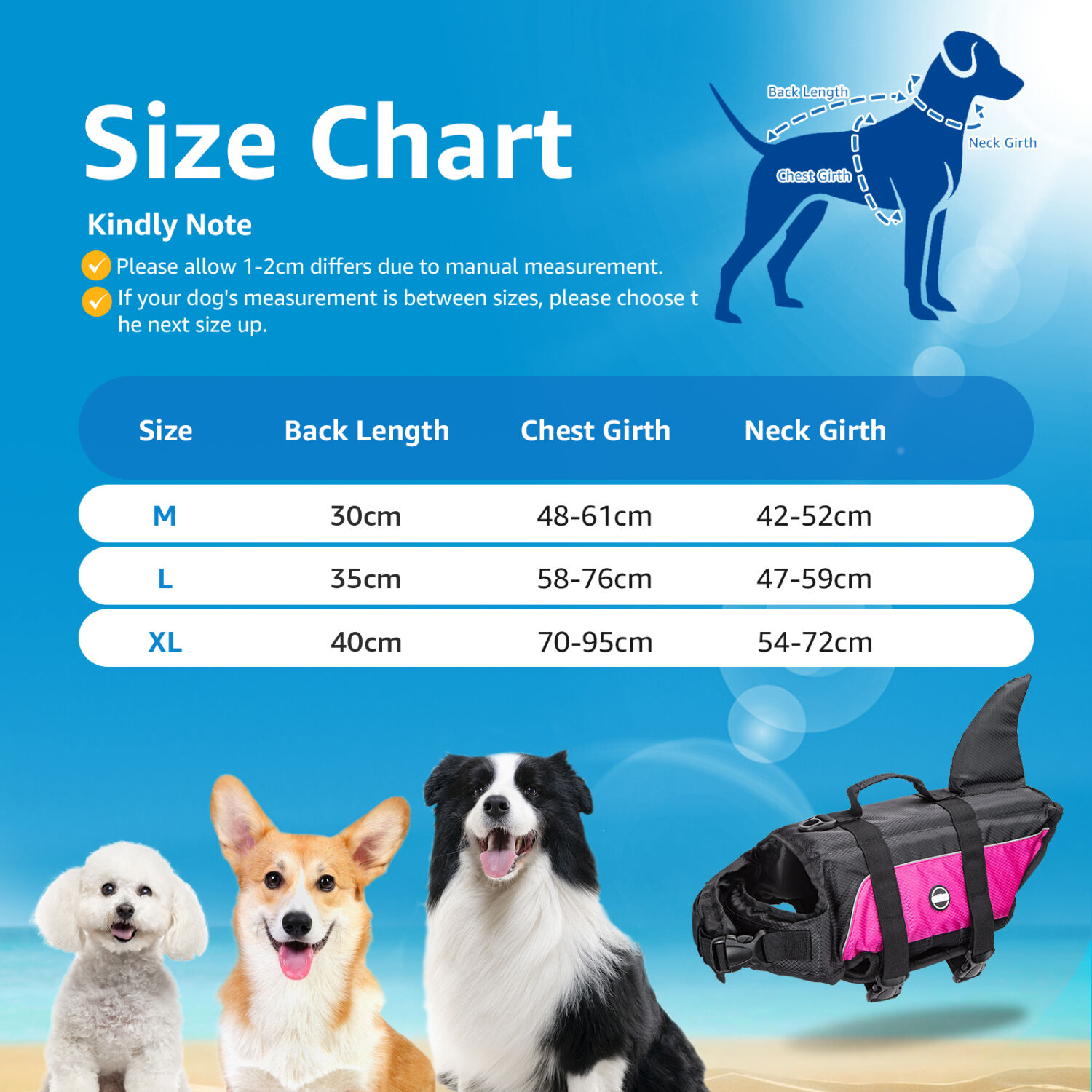 Nobleza - Chaleco Salvavidas para Perros con Aleta De Tibur&oacute;N, Flotador Perro con Tiras Reflectantes, Chaleco de Nataci&oacute;n para Perro con Asa y Alta Flotabilidad para Nadar, Surf, Navegar, Rosa(L), , large Imagen numero 2