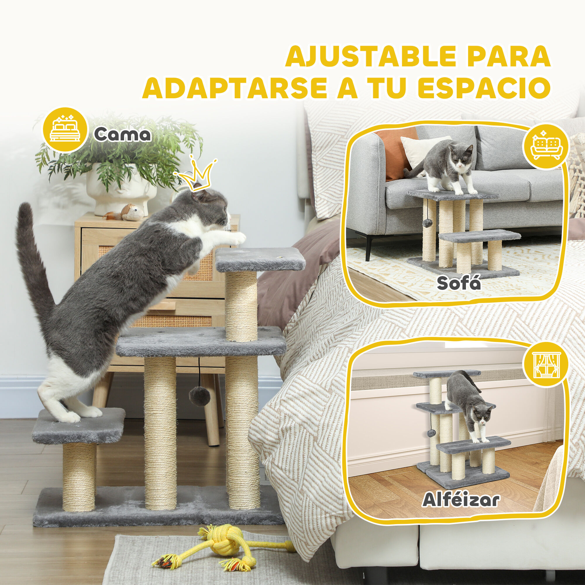 PawHut Escalera para Gatos Gris thumbnail