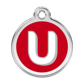 Red Dingo Placa identificativa Acero Inoxidable Esmalte Alfabeto Letra U Rojo para perros