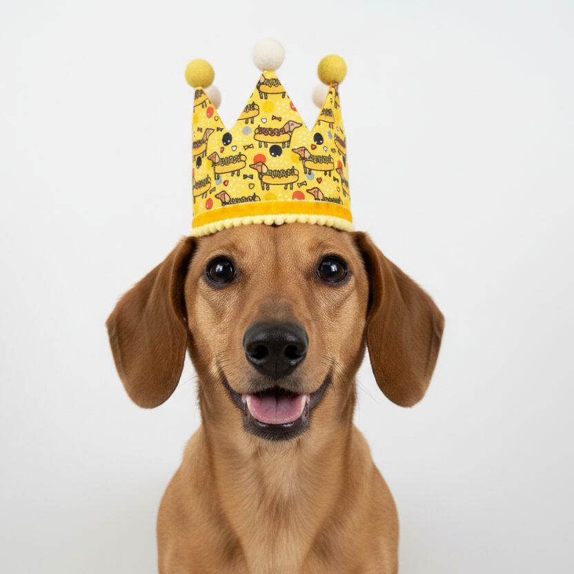 Gorro de cumplea&ntilde;os forma de corona - Hecha a mano - Estampado de Perro Salchicha - Hot Dog, , large Imagen numero 2