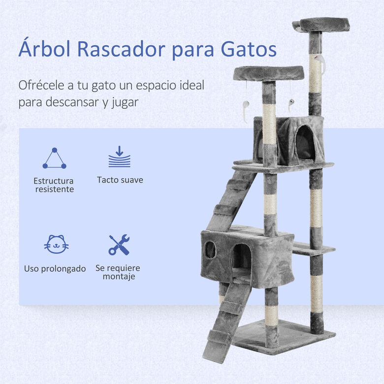Pawhut árbol rascador con ratoncitos gris para gatos thumbnail