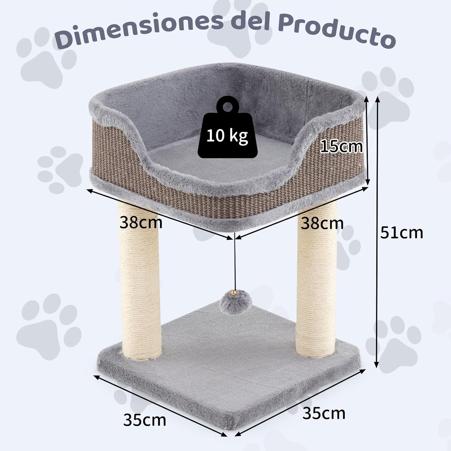 COSTWAY &Aacute;rbol Rascador Peque&ntilde;o para Gatos, 38 x 38 x 51 cm, Torre Rascador para Gatos con Plataforma Alfombrado de Felpa y Poste de Rascado de Sisal Natural, Cama para Gato, Relajarse y Dormir (Gris), , large Imagen numero 5