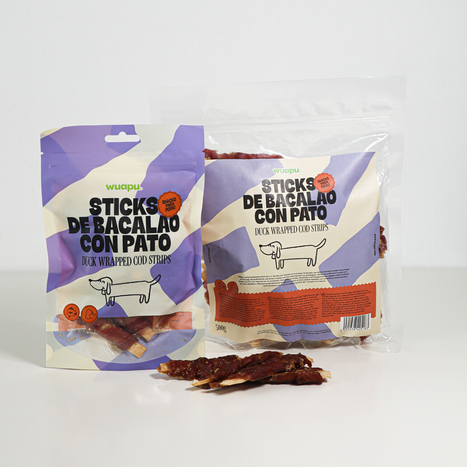 SNACK PARA PERRO EN STICK DE BACALAO CON PATO DESECADO WUAPU, , large Imagen numero 1