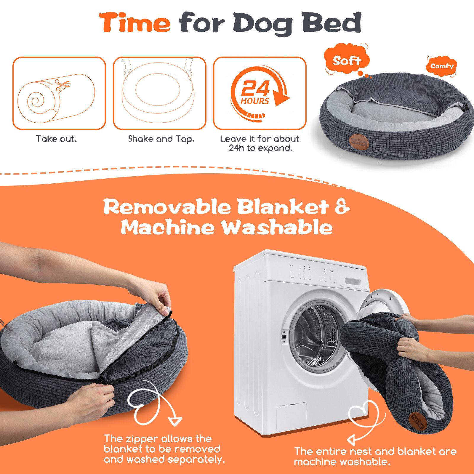 Nobleza Cama redonda Lavable para perros y gatos thumbnail