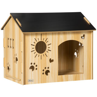 PawHut Caseta de madera marrón y negra para perros pequeños