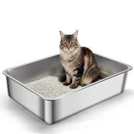 Nobleza Arenero de Acero Inoxidable para Gatos &ndash; 45&times;35&times;15 cm, Borde Alto, Antideslizante &ndash; No Absorbe Olores &ndash; Ideal para Gatitos y Gatos Est&aacute;ndar