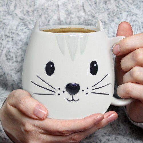 Taza Kitty en forma de cabeza de gato color blanco thumbnail