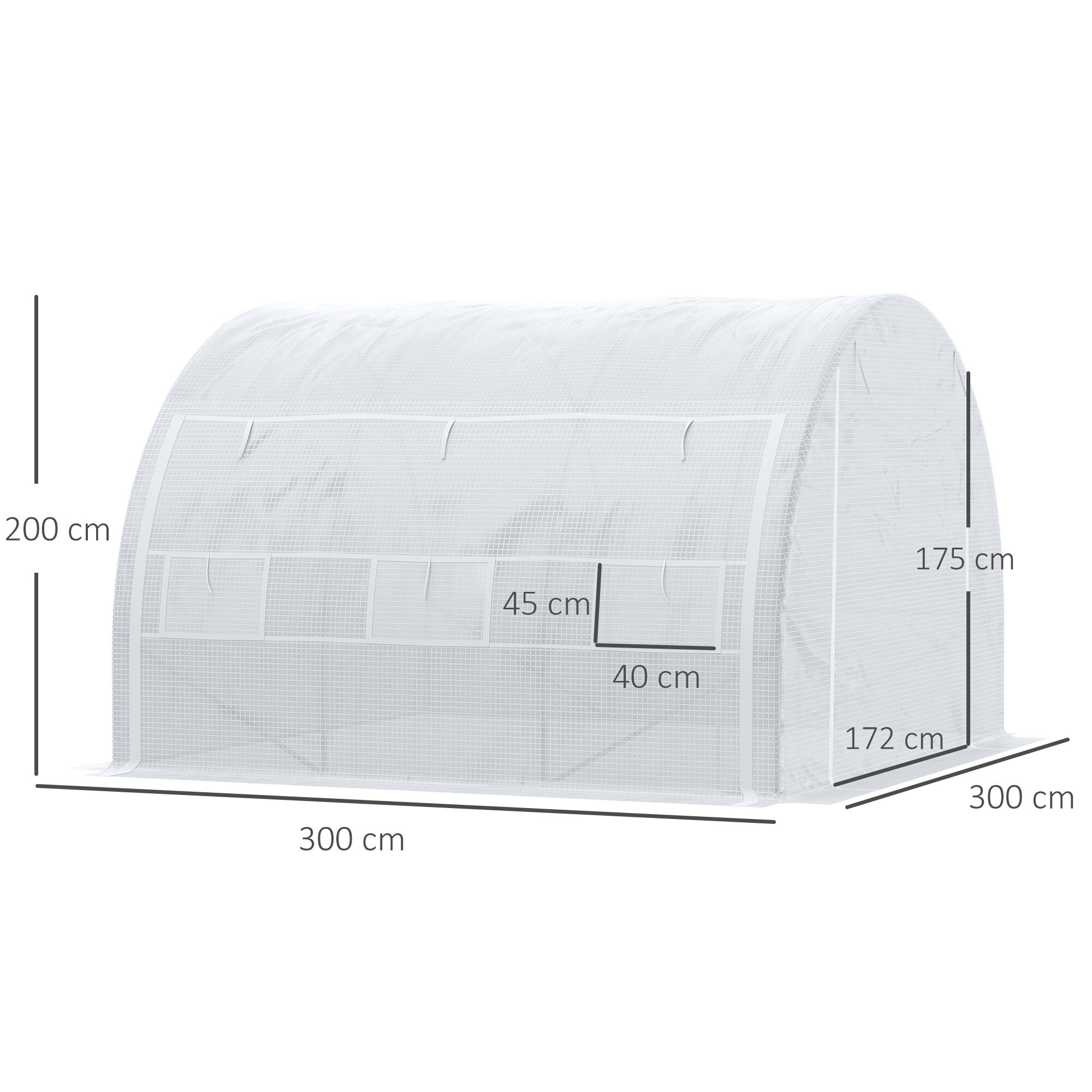 Outsunny Invernadero de T&uacute;nel de Jard&iacute;n 3x3x2 m con Puerta y 6 Ventanas Enrollables de Polietileno 140 g/m&sup2; y Acero Galvanizado para Cultivos Plantas Flores Blanco, , large Imagen numero 3
