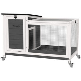 PawHut Conejera de Madera Blanco y Gris Oscuro
