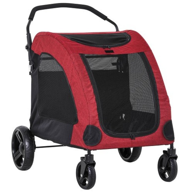 Pawhut cochecito plegable con 4 ventanas rojo para mascotas, , large image number null
