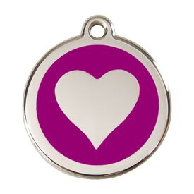 Red Dingo Placa identificativa Acero Inoxidable Esmalte Corazón Morado para perros
