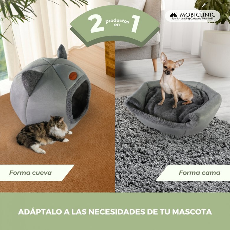 Cueva nido gris para mascotas | Plegable | Gris | Confort | Suave | 40x40x43 cm | Carga máx. 12Kg | HelloCatty | Mobiclinic, , large image number null