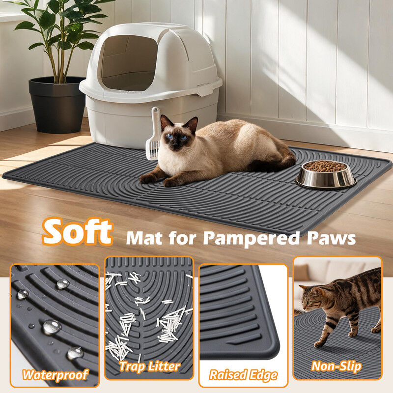 Nobleza Alfombra para Arena de Gatos XXL (101 x 71 cm) - Esterilla para Arenero de Silicona Impermeable con Bordes Elevados Anti-Fugas, Malla Recogedora de Arena Antideslizante y Lavable, Gris, , large Imagen numero 3