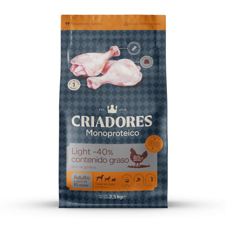 2.5 kg Criadores Monoproteico Light -40% contenido graso Adulto con Pollo pienso para perros