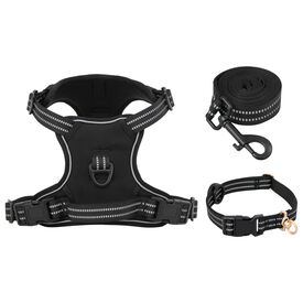 VidaXL Arnés con correa y collar ajustable negro para perros