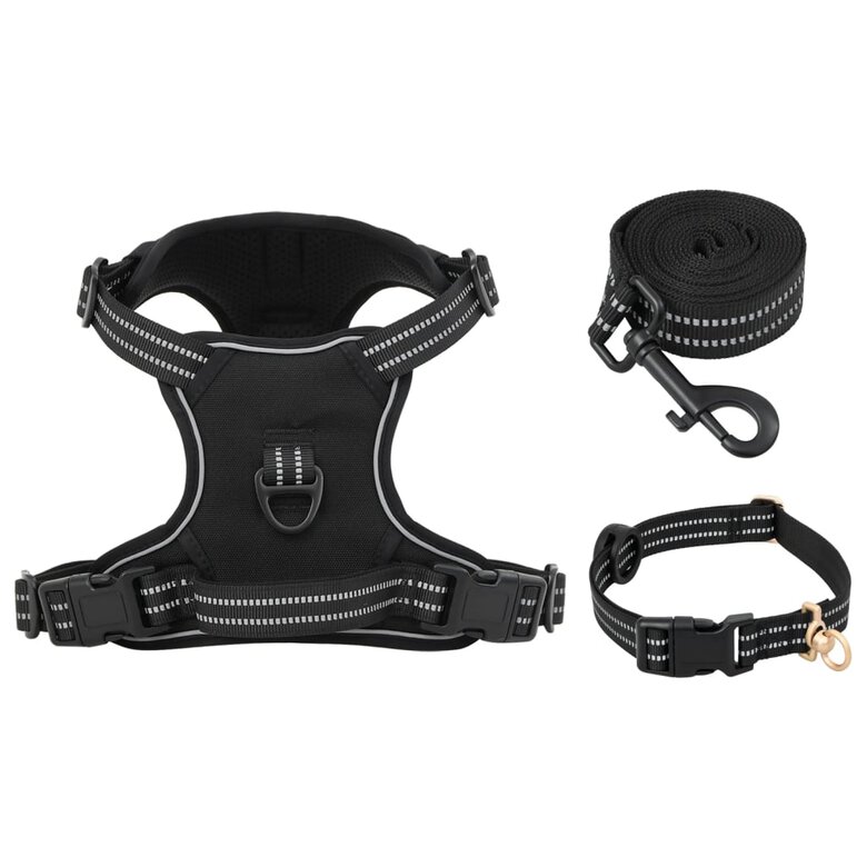 vidaXL Arnés para perros con correa y collar ajustable negro M