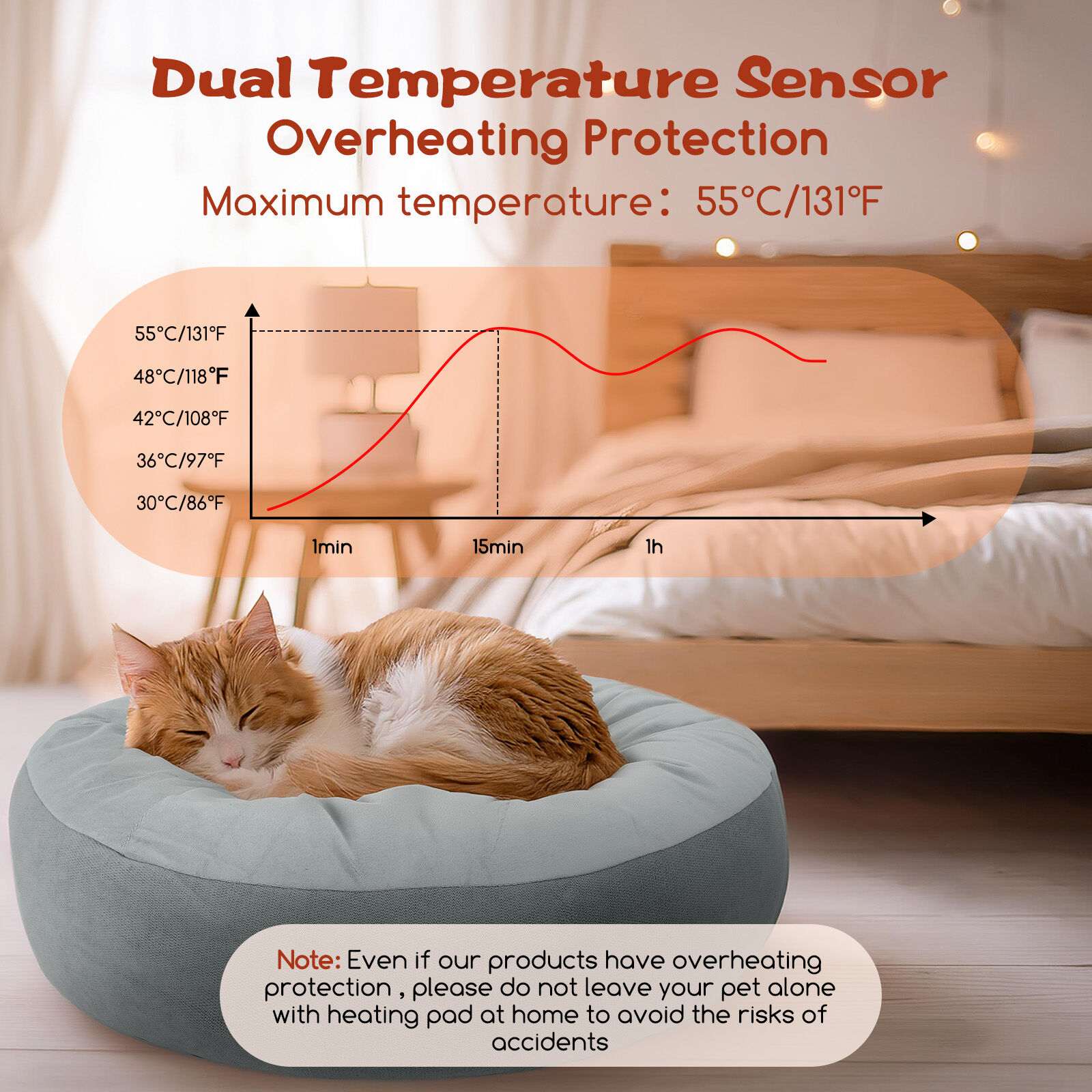 Nobleza Cama Redonda gris con Calefaccion para Gatos thumbnail