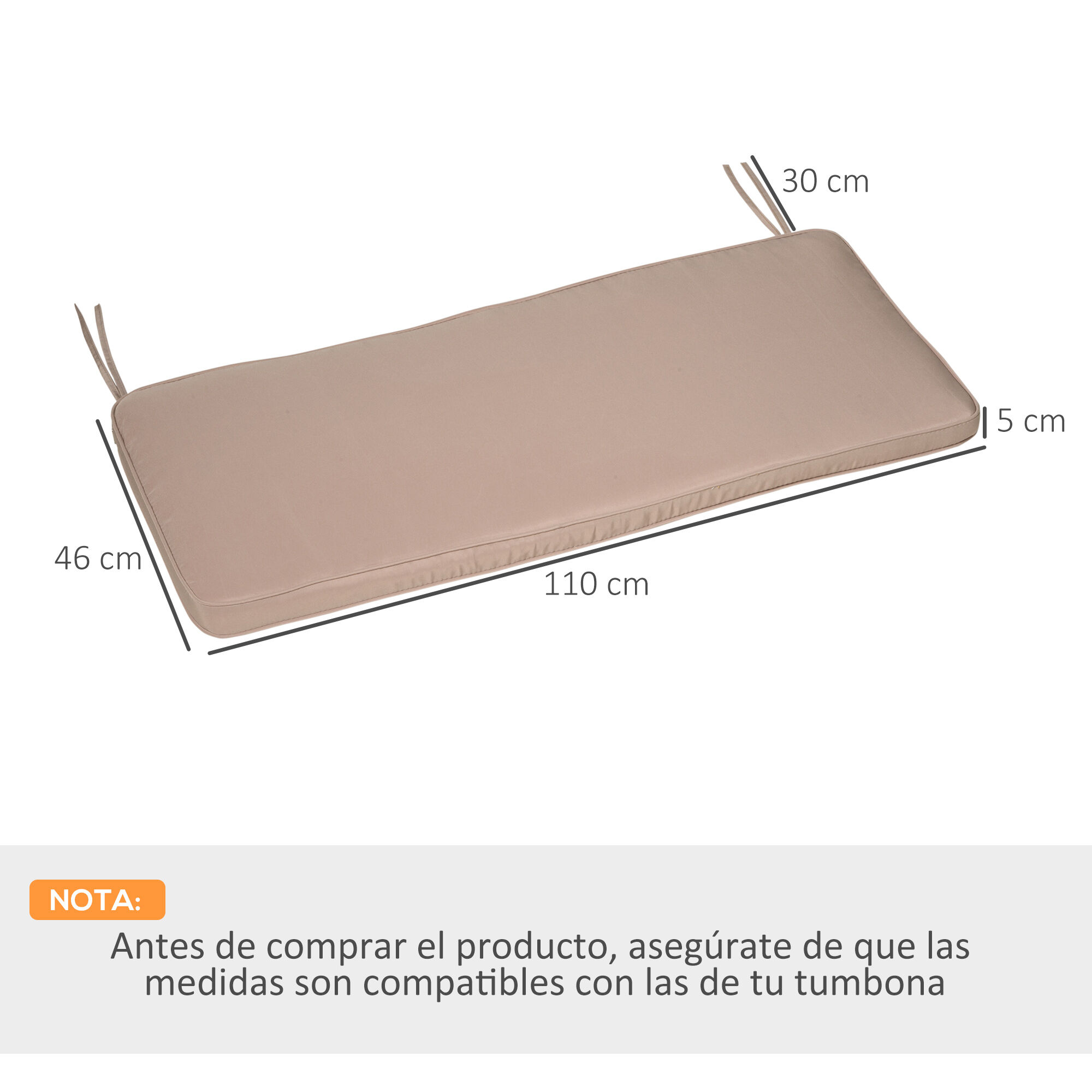 Outsunny Coj&iacute;n para Banco de Exterior 110x46x5 cm Desenfundable y Lavable Almohadilla Acolchado para Banco Doble de Jard&iacute;n Patio Terraza Beige Oscuro, , large Imagen numero 3