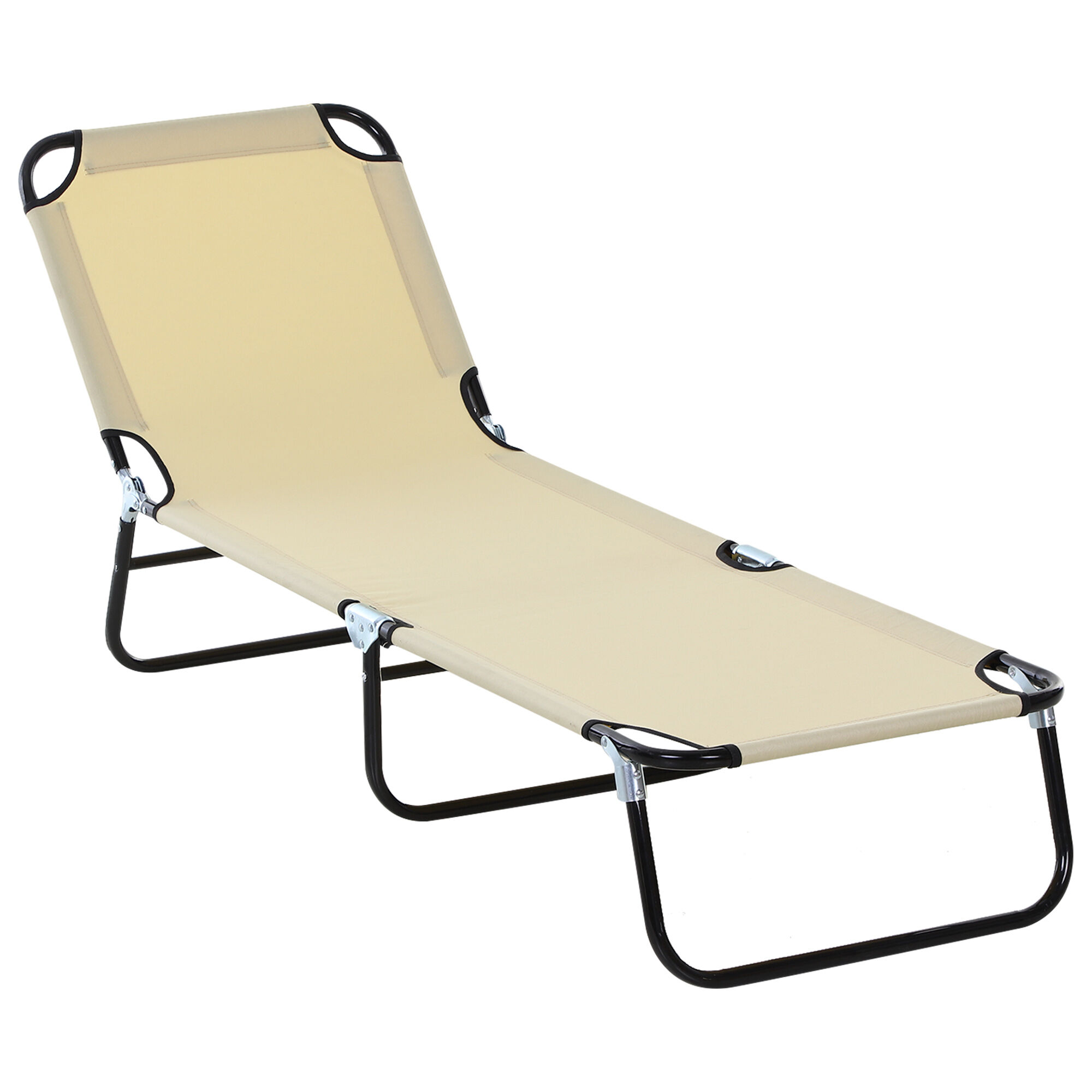 Outsunny Tumbona Plegable Reclinable con &Aacute;ngulo Ajustable de 5 Posiciones para Jard&iacute;n Exterior Piscina Terraza Camping Carga 120 kg 188x56x28 cm Beige, , large Imagen numero 1