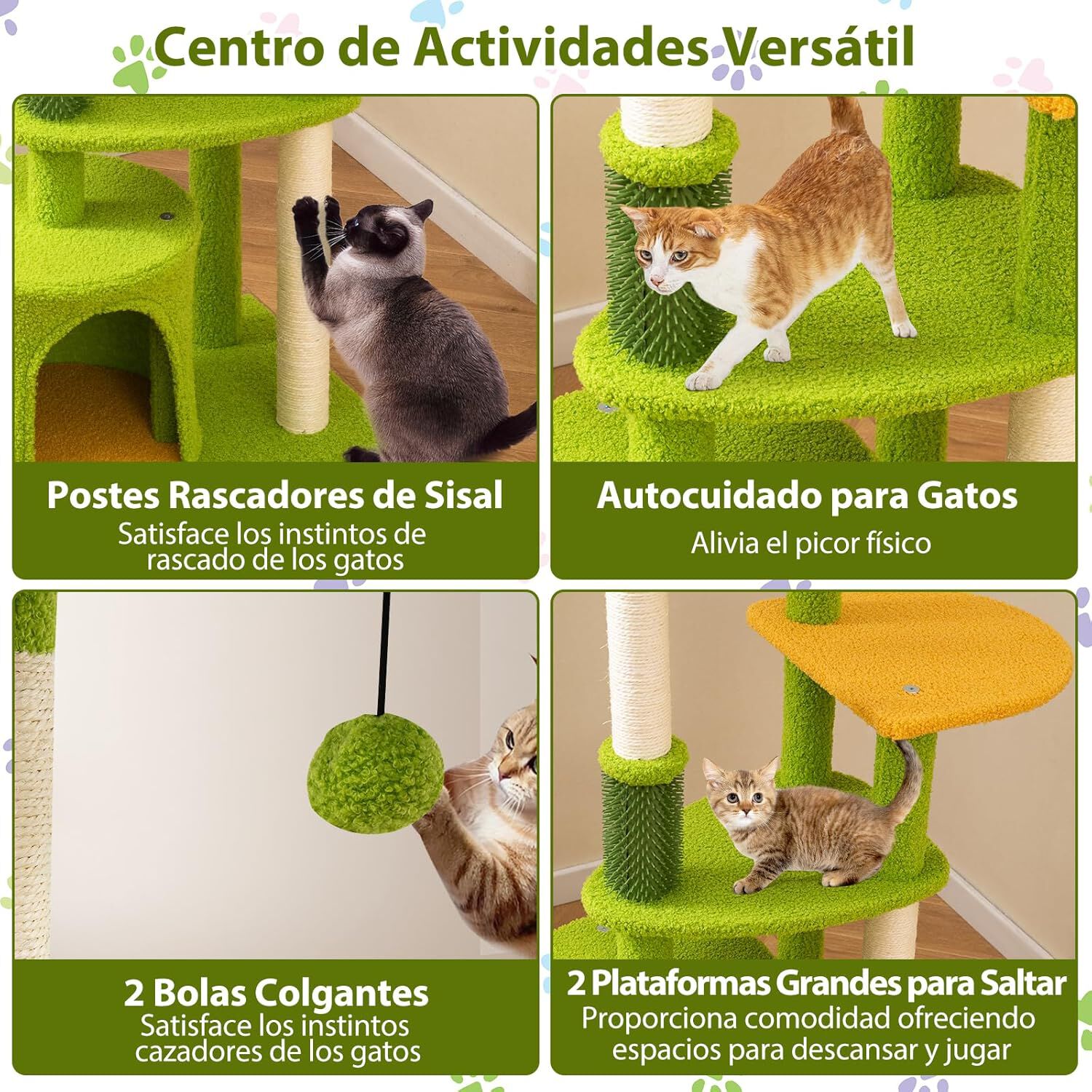 COSTWAY Rascador para Gatos Adultos, &Aacute;rbol Rascador para Gatos, Altura 122 cm, Torre Escalador con Varias Plataformas, Postes de Sisal, Nido, Tela de Felpa, Versi&oacute;n de Bosque, Verde y Naranja, , large Imagen numero 4