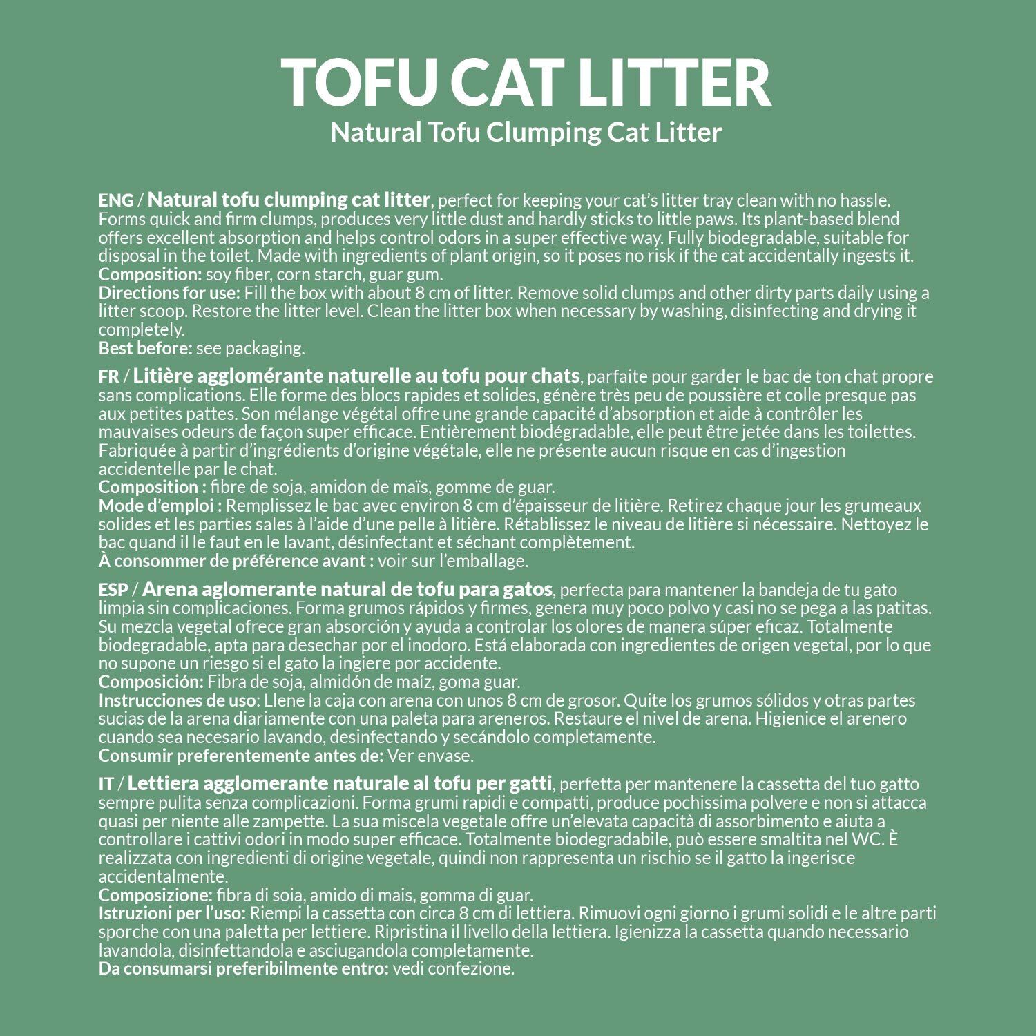 Lecho de Tofu para gatos - 6L - Arquivet - Arena aglomerante de tofu, , large Imagen numero 4