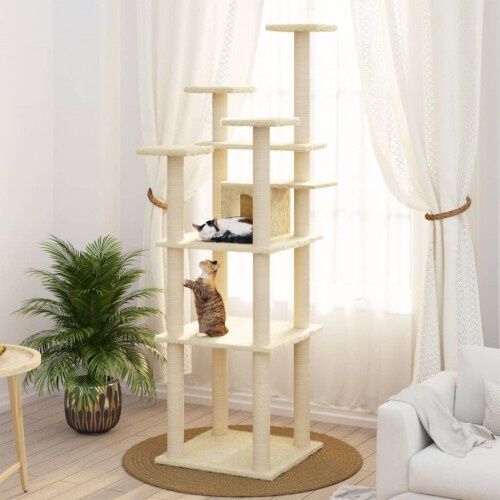Vidaxl rascador &aacute;rbol con casa crema para gatos, , large Imagen numero 2