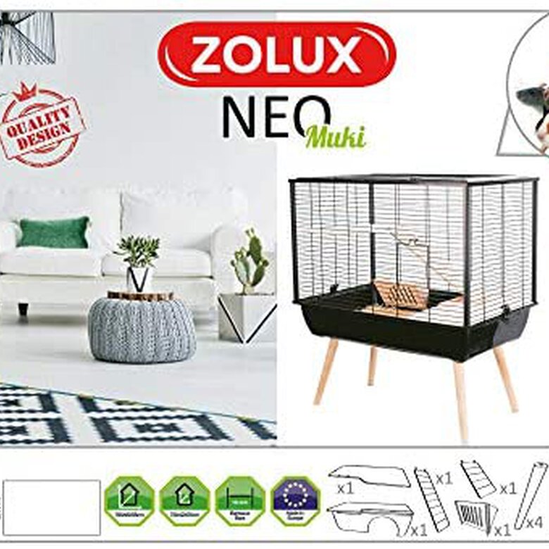 Zolux Cage Neo Muki - Rongador Grande (77,5 x 47,5 x 87,5 cm), Color Negro, , large image number null