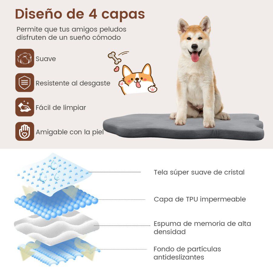 COSTWAY Cama Perros Grandes, Cama Ortop&eacute;dica para Perros con Soporte de Espuma Viscoel&aacute;stica, Colchoneta Impermeable para Perros con Funda Extra&iacute;ble, Colch&oacute;n Antideslizante para Perros (gris), , large Imagen numero 2