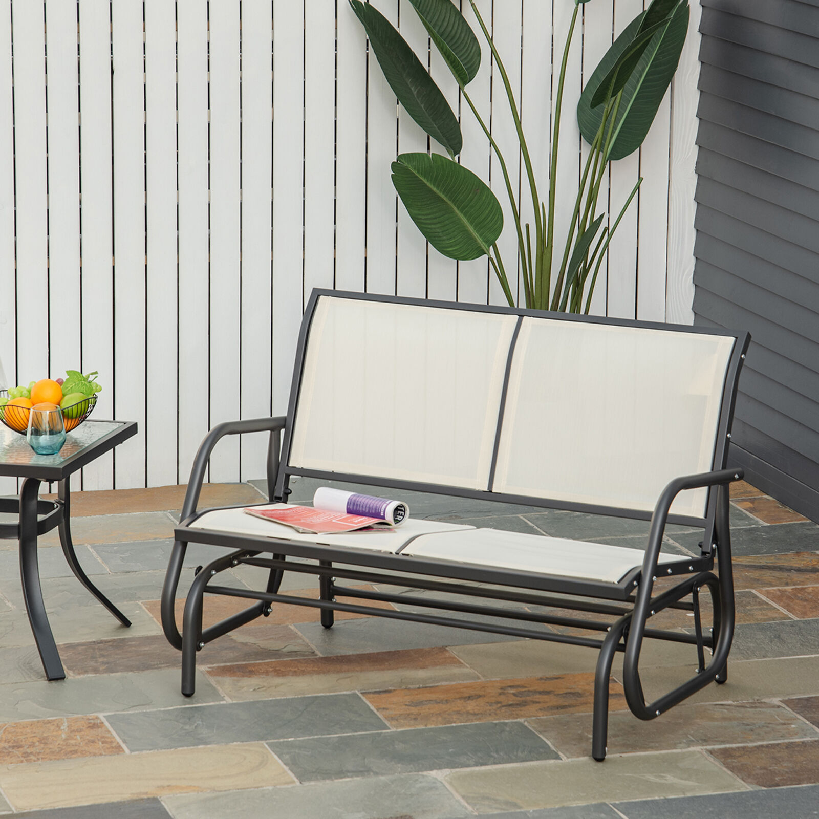 Outsunny Banco Balanc&iacute;n de 2 Plazas Silla Mecedora de Jard&iacute;n Tubo de Metal y Tela Texteline Transpirable para Exterior Carga M&aacute;x. 200 kg 120x70x85 cm Beige, , large Imagen numero 2