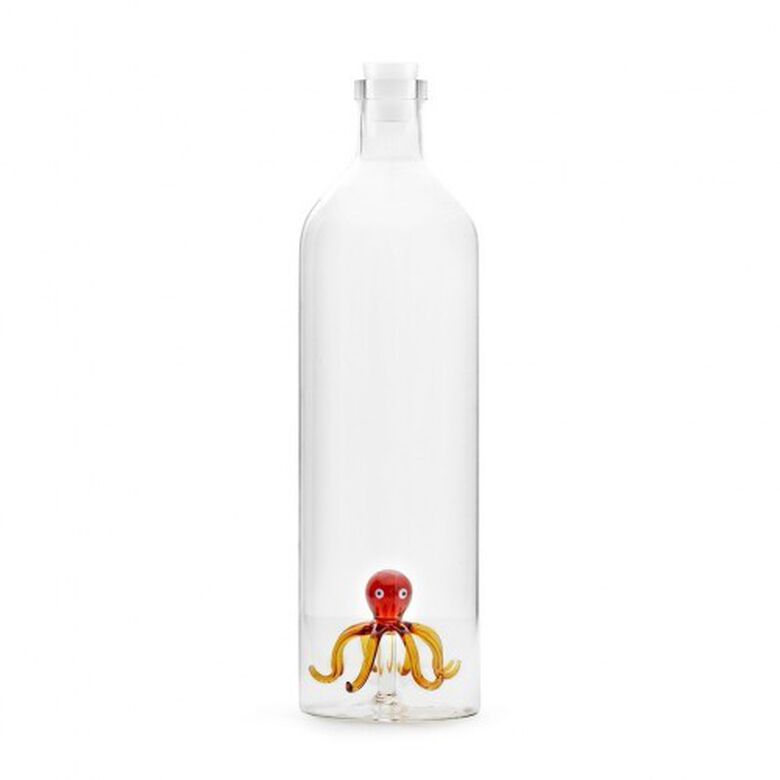 Botella de vidrio para agua con figura de un pulpo color Blanco thumbnail