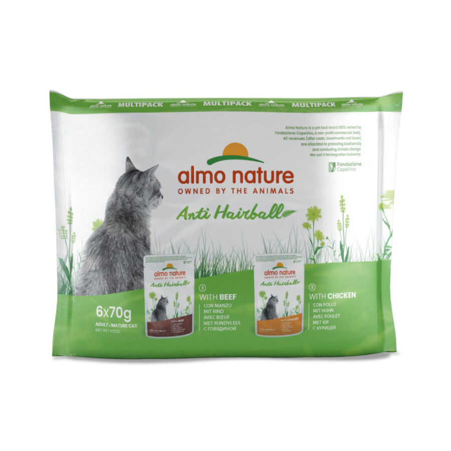6 sobres x 70 g Almo Nature Anti Hairball Buey y Pollo sobre para gatos &ndash; Multipack, , large Imagen numero 1