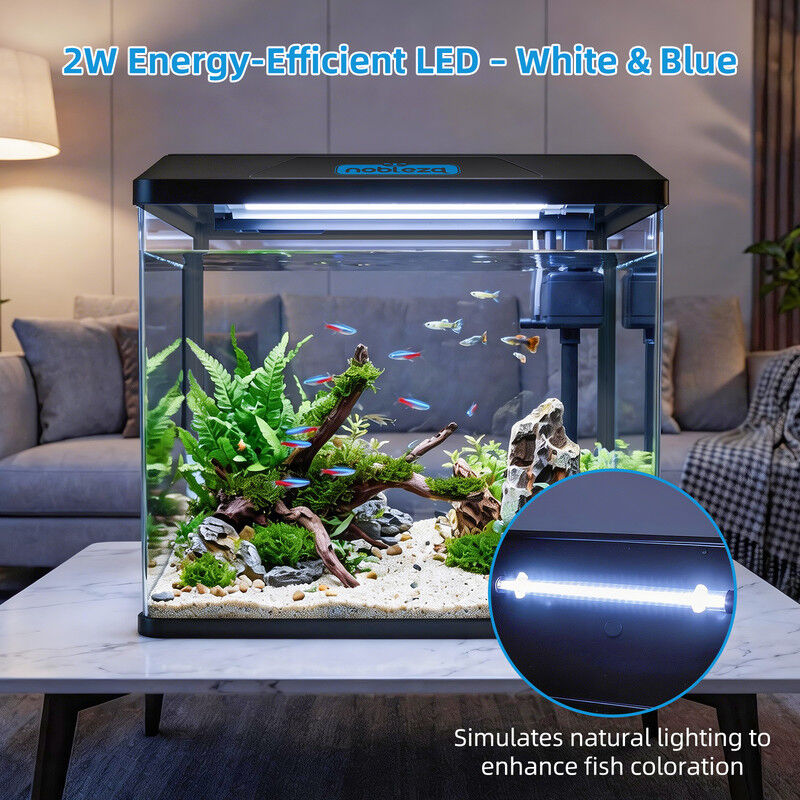 Nobleza - Acuario de Cristal 54L con Iluminaci&oacute;n LED y Filtro Interno, Pecera con Tapa para Peces, Dise&ntilde;o de Vidrio Curvo, Negro, , large Imagen numero 4