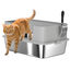 PawHut Arenero para Gatos de Acero Inoxidable XL Caja de Arena para Gatos Arenero con Borde Alto Pala Fácil de Limpiar Prueba de Fugas 60x40x29,5 cm Gris, , large indicador imagen numero 1