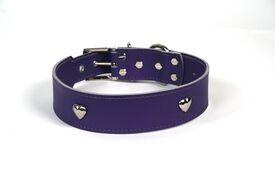 LGMCAN Collar de Piel Lila con Corazones para perros