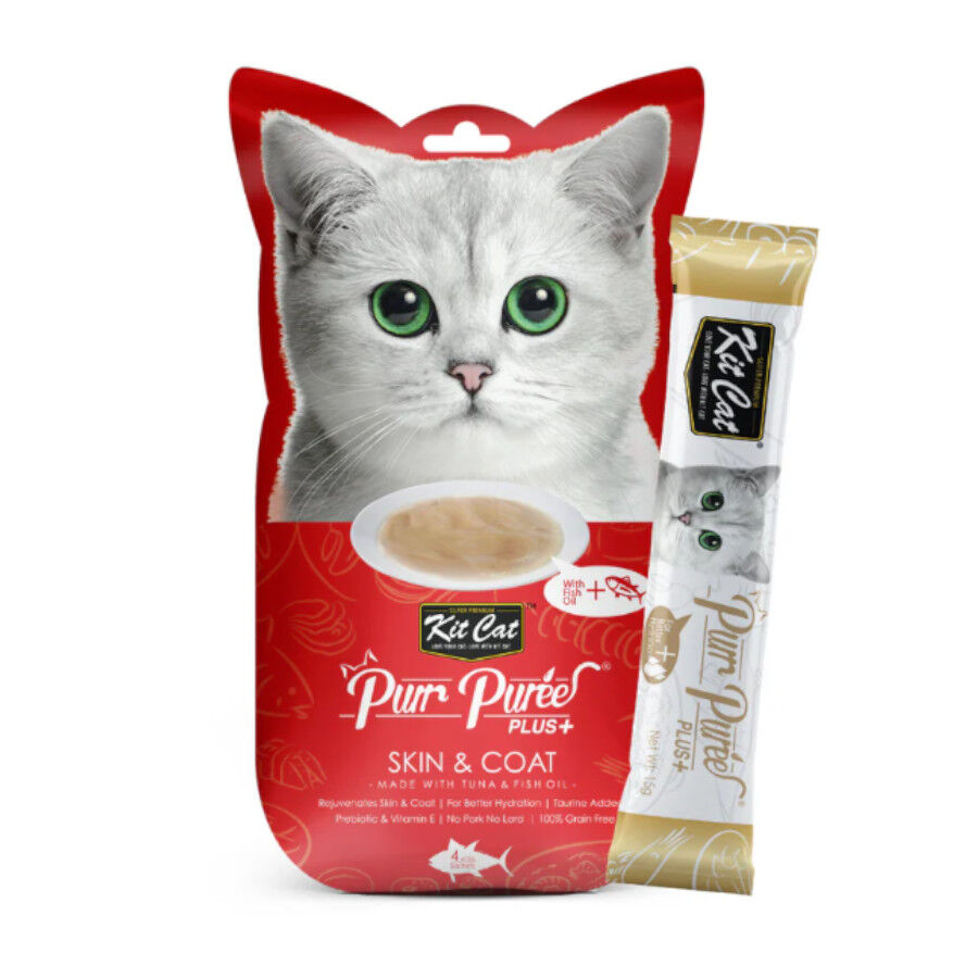 Kit Cat PurPuree Plus Skin & Coat At&uacute;n Snack para gatos, , large Imagen numero 1