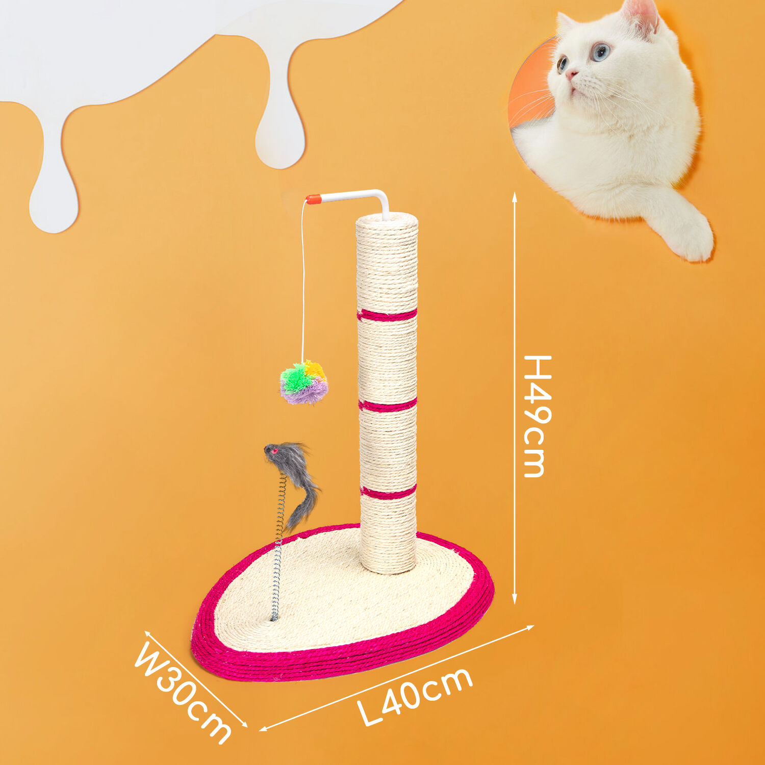Nobleza - Poste de Rascado para Gatos,Trepador de Cuerda de Sisal para Gatos con Pelotas de Felpa y Juguetes para Ratones,Material de Sisal Duradero,L40*W30*H49CM(Rojo）, , large Imagen numero 5