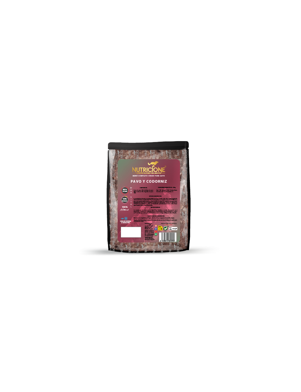 NUTRICIONE MENU DIETA BARF GATO PAVO/CODORNIZ 500GR, , large Imagen numero 1
