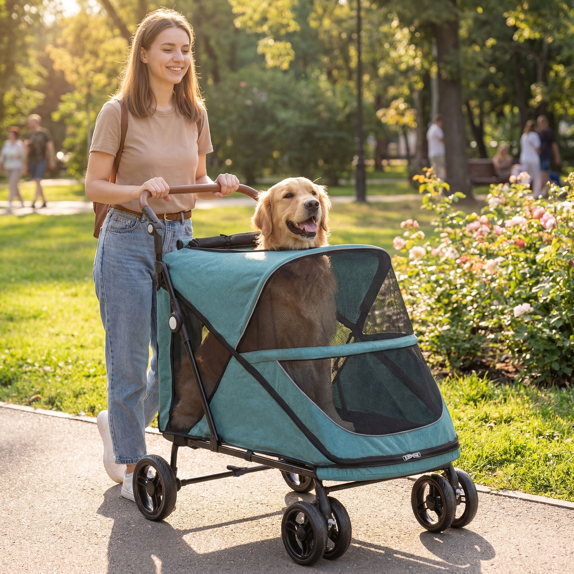 PawHut Carrito para Perros Turquesa, , large Imagen numero 2