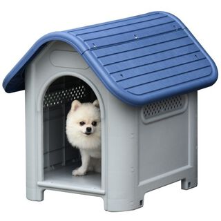 Casa para perros de madera con comedero PawHut 105x65x80 cm natural_D02-080