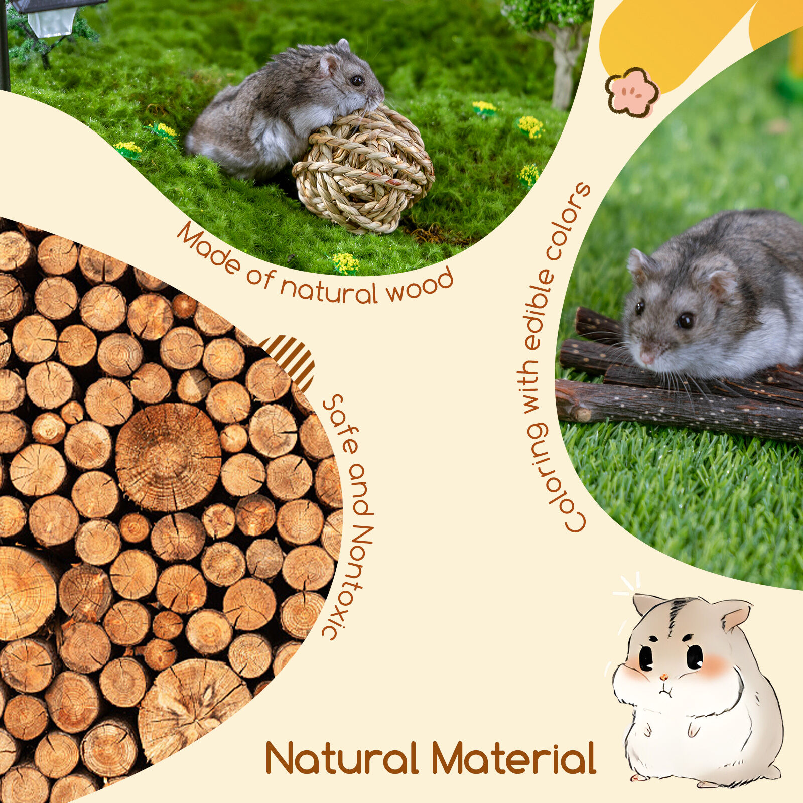 Nobleza 8pcs Juguetes para H&aacute;mster, Madera para Masticar Gnaw Throw Toss Juguetes para los Conejos, la Chinchilla, H&aacute;msters, Cobayas, , large Imagen numero 2