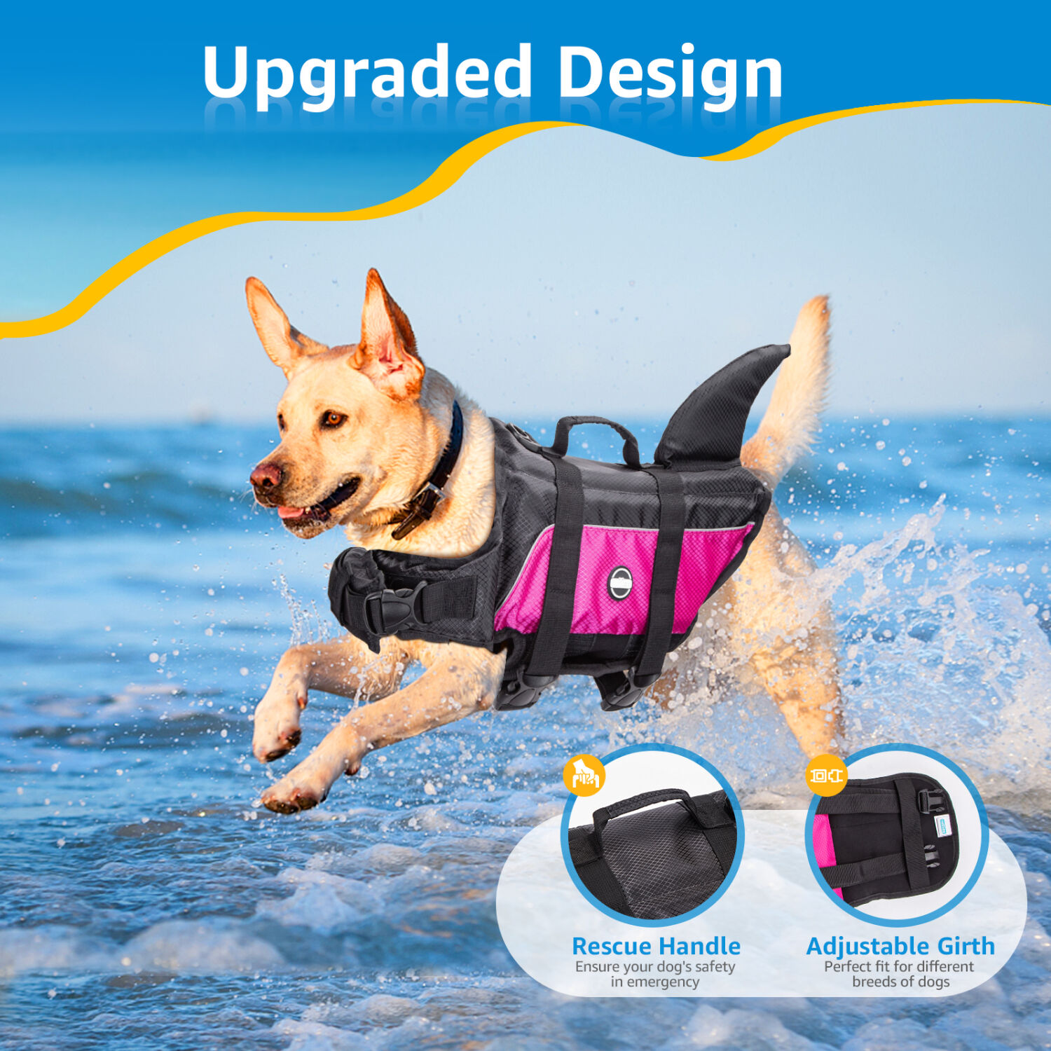 Nobleza - Chaleco Salvavidas para Perros con Aleta De Tibur&oacute;N, Flotador Perro con Tiras Reflectantes, Chaleco de Nataci&oacute;n para Perro con Asa y Alta Flotabilidad para Nadar, Surf, Navegar, Rosa(L), , large Imagen numero 4