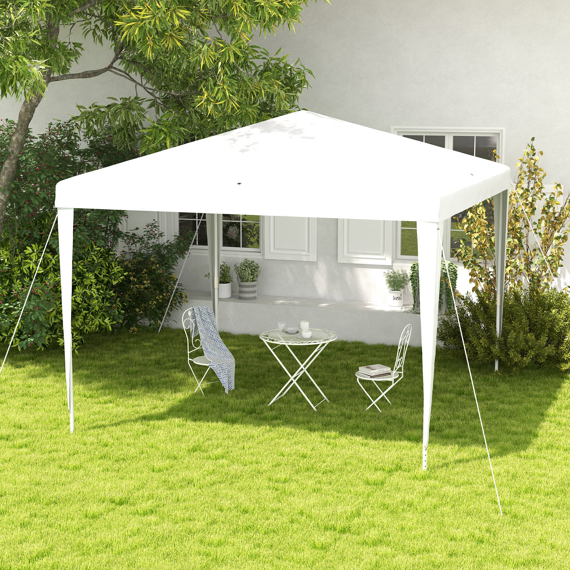 Outsunny Carpa Desmontable 3x3 m Cenador Pabell&oacute;n de Jard&iacute;n con 4 Orificios de Drenaje y Marco de Acero Gazebo para Terraza Patio Exterior Camping Blanco, , large Imagen numero 2
