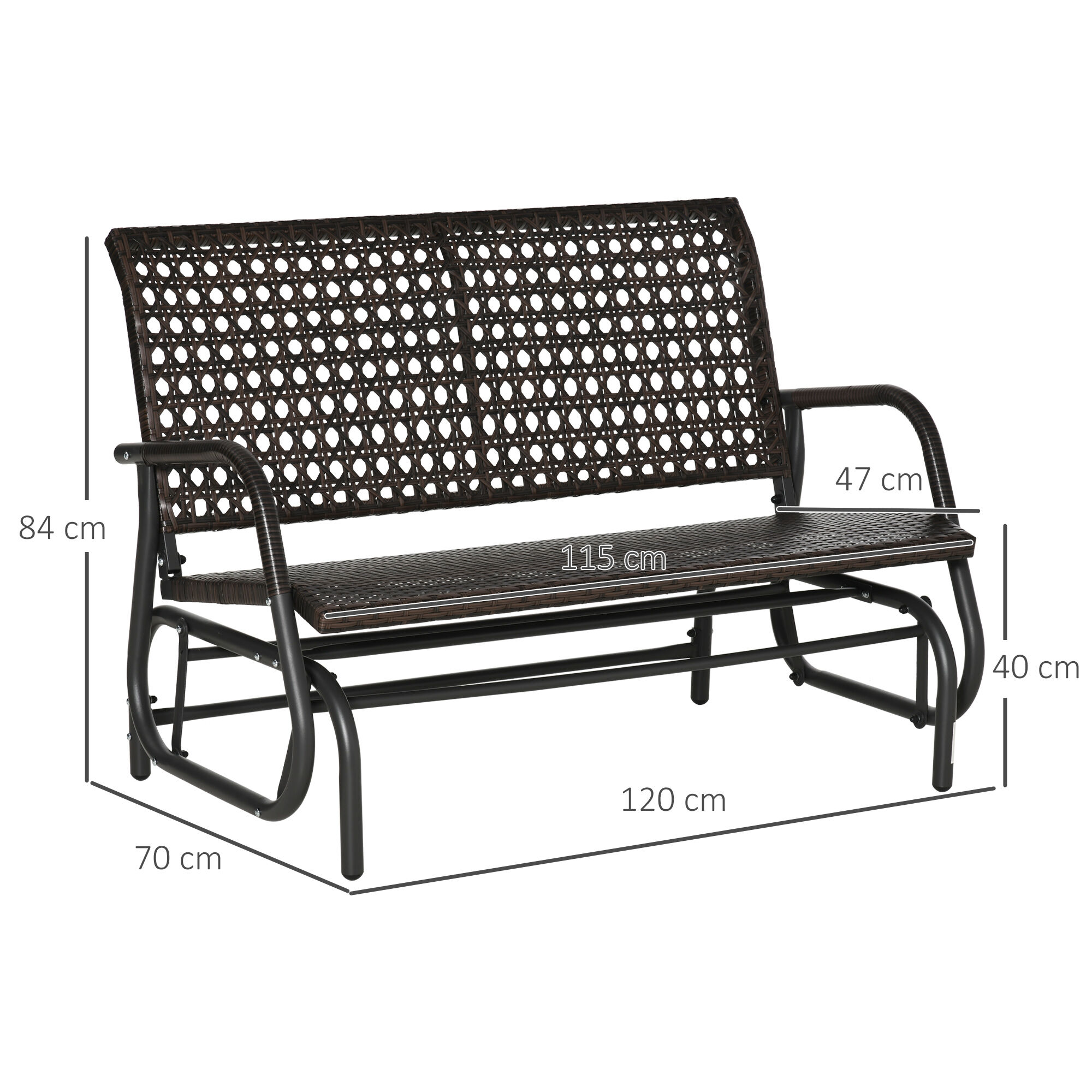Outsunny Mecedora de Rat&aacute;n de 2 Plazas Banco Balanc&iacute;n de Jard&iacute;n con Balanceo Ergon&oacute;mico y Marco de Metal para Terraza Balc&oacute;n Exterior Patio Hotel Carga 220 kg 120x70x84 cm Marr&oacute;n, , large Imagen numero 3