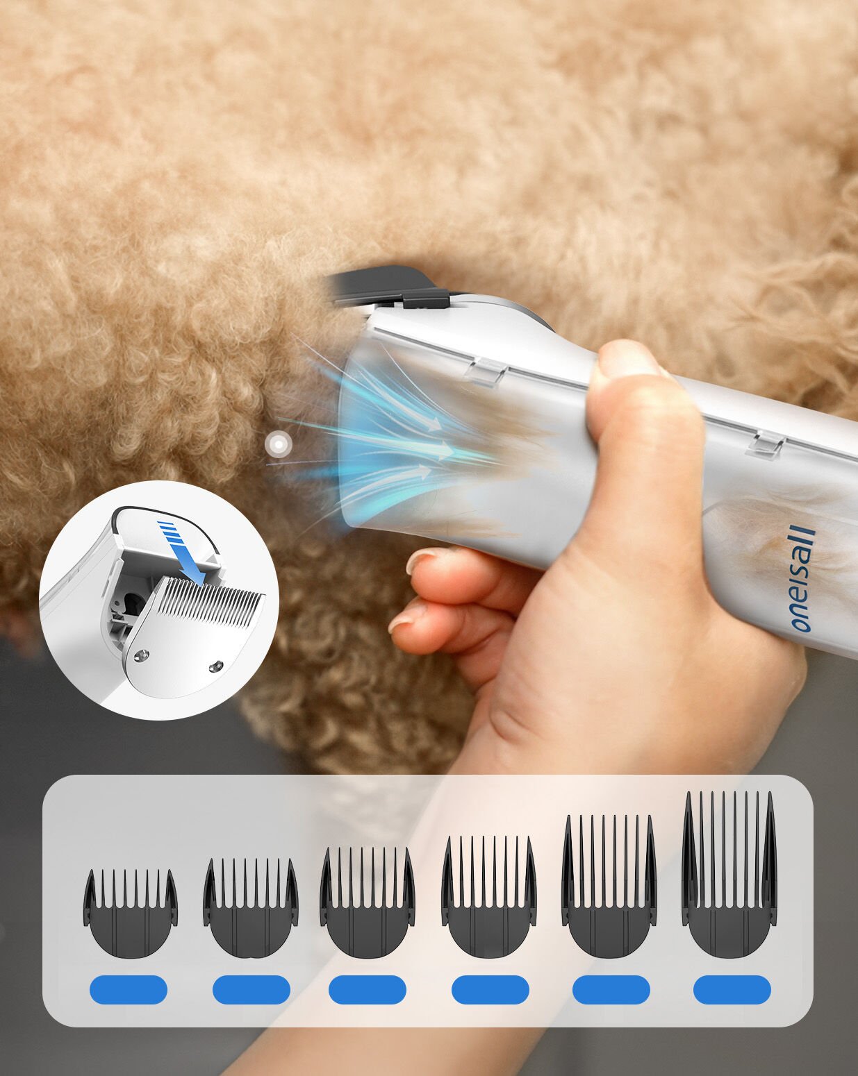 Oneisall Kit de aseo canino 8 en 1 Aspirador y recortador para Gatos y perros thumbnail