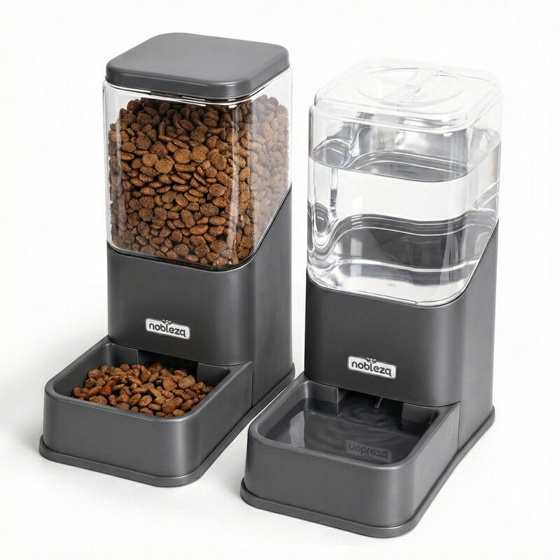 Nobleza Dispensador Autom&aacute;tico para Perros y Gatos, Comedero y Bebedero por Gravedad, Dep&oacute;sito Transparente, Sin Electricidad, Gris, , large Imagen numero 1