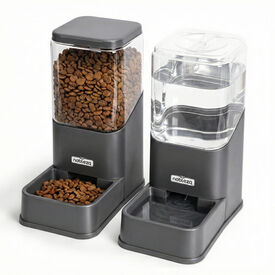 Nobleza Dispensador Autom&aacute;tico para Perros y Gatos, Comedero y Bebedero por Gravedad, Dep&oacute;sito Transparente, Sin Electricidad, Gris