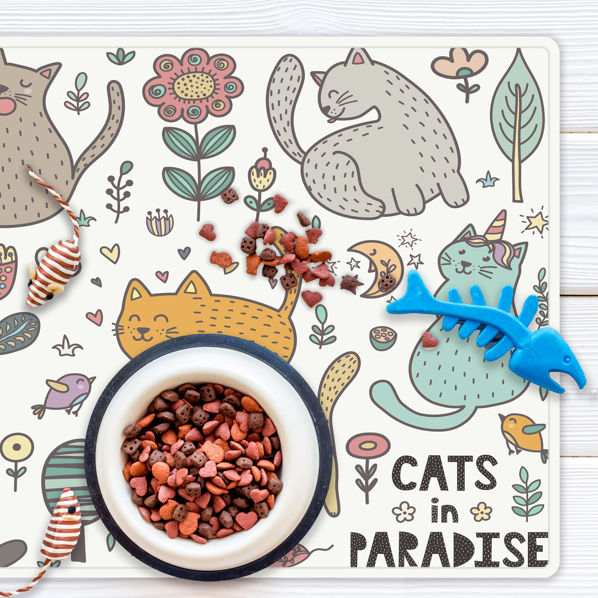 VINILIKO, alfombra de vinilo mascotas, Cats in Paradise 48x75 cm, , large Imagen numero 4
