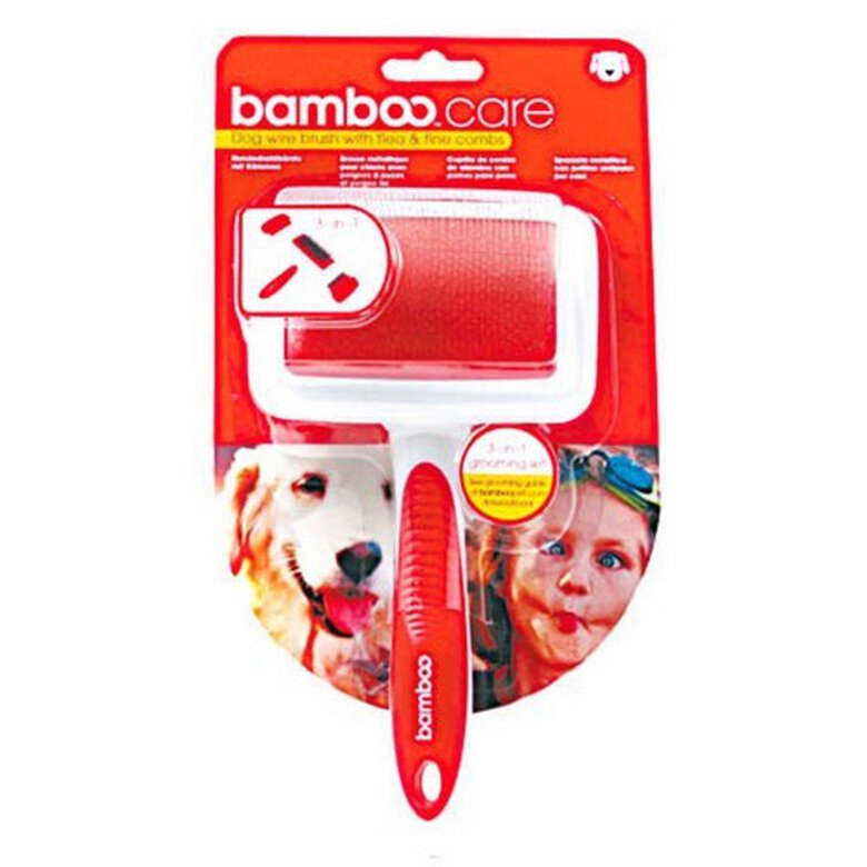Cepillo anti pulgas 3 en 1 Bamboo para perros color Rojo, , large image number null