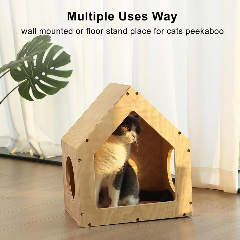Fukumaru Casa de Pared para Gatos de Madera Natural 40&times;30&times;45,7 cm | T&uacute;nel con 3 Orificios 16 cm | Estilo Natural | Compatible con Wall Jungle, , large Imagen numero 3