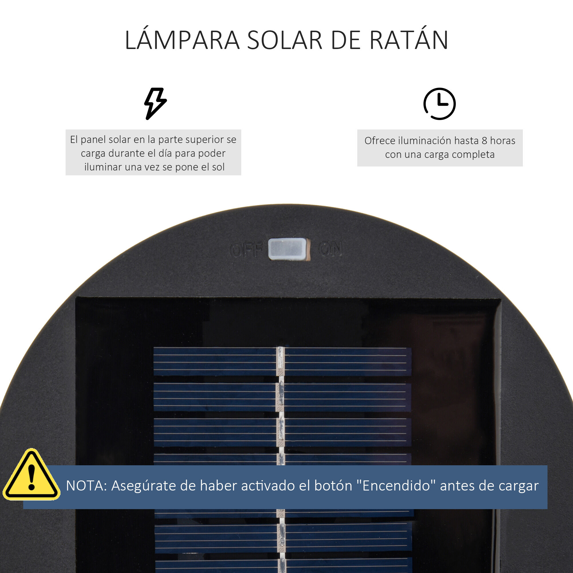 Outsunny L&aacute;mpara de Pie de Mimbre Rat&aacute;n de Energ&iacute;a Solar con LED 0,8 W Interruptor de Control de Luz Autom&aacute;tico Decoraci&oacute;n para Exterior &Oslash;21,5x61 cm Marr&oacute;n, , large Imagen numero 4